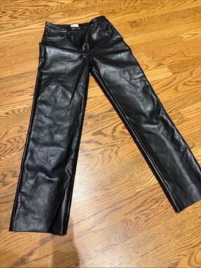 Aritzia Wilfred Black Faux Leather Straight-Leg Jeans